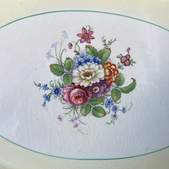Antique 16 1/8” Wood & Sons Ivory Ware Buckingham Floral Large Serving Platter - Picture 4 of 11
